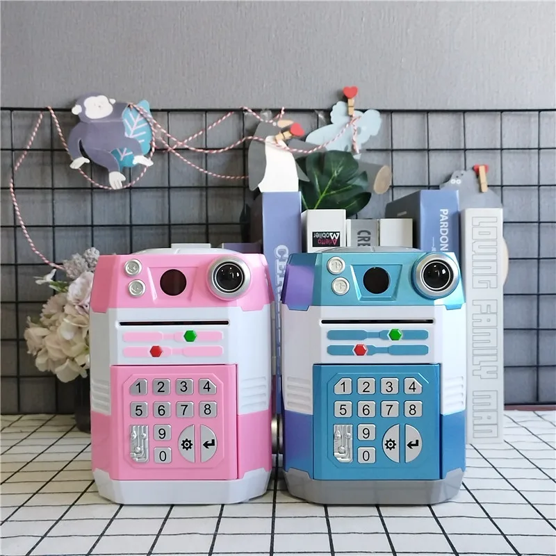 Children's electronic piggy bank, Automatic Cartoon Safe Coins Cash Saving Money Box Password Counter Code Key Lock Coin Bank AT