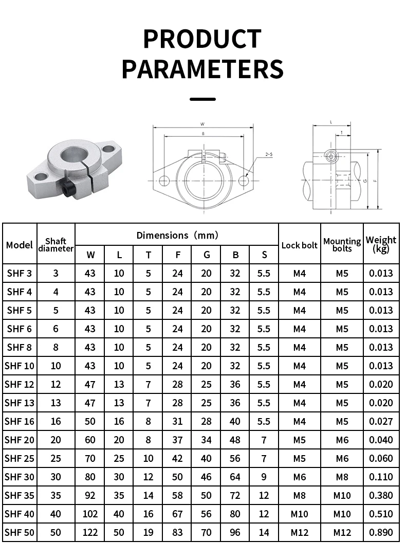Hochpräziser 2-teiliger optischer Achsenwellenlagerstahl, Durchmesser 8/10 mm, Länge 100–1500 mm + 2 Stück SCS8/10UU/LUU-Block + 4 Stück SHF8/SK10 – Detail 8