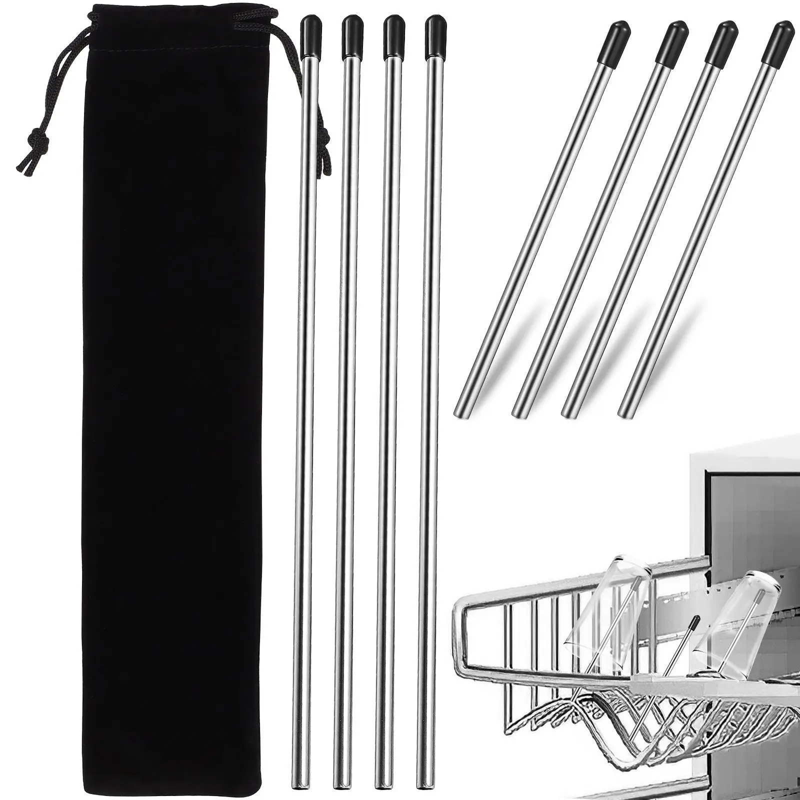 8 Pcs Drainer Wine Glass Rack Dishwasher Holder for Bottles Rod Insert Stainless Steel Support Travel Drying 2