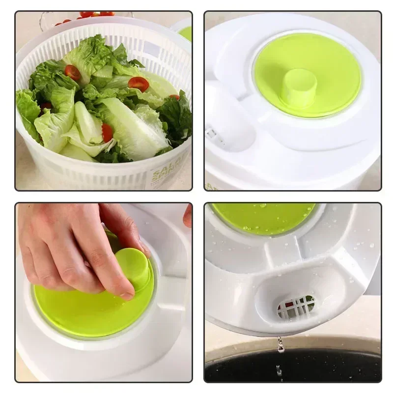 Description Picture 6 of itemManual Hand Cranked Fruit Veg Salad Spinner Double Layer Kitchen Wash Basin Drain All  in One Multifunctional Veggie Drying Tool