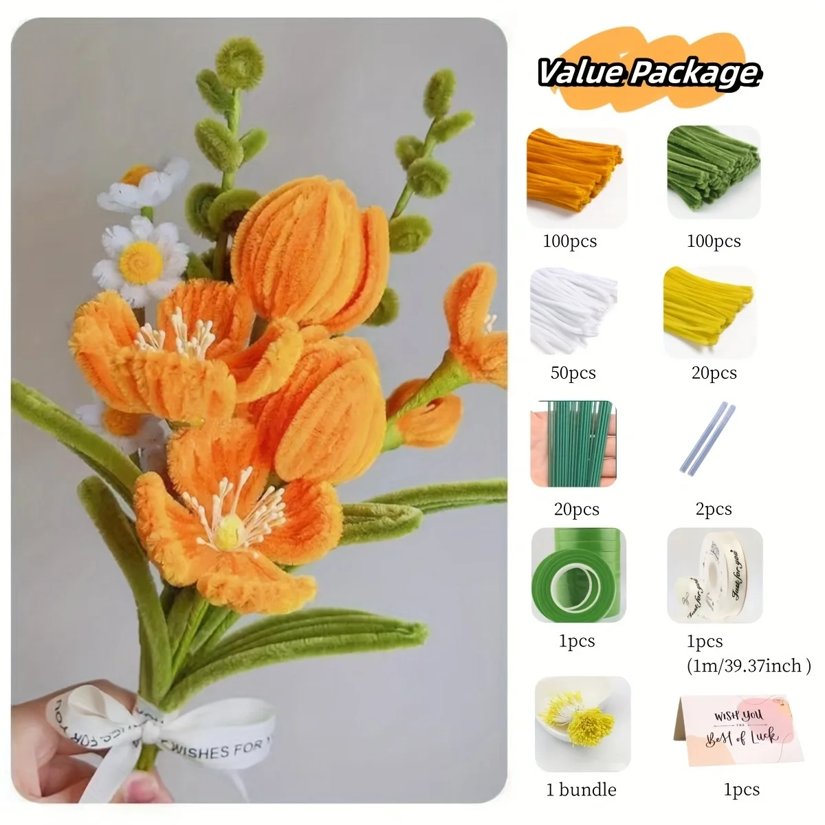 Tulip Daisy Bouquet Handmade DIY Material Package DIY Craft Supplies Chenille Stem Thanksgiving Day Flower Material details chenille pipe cleaners