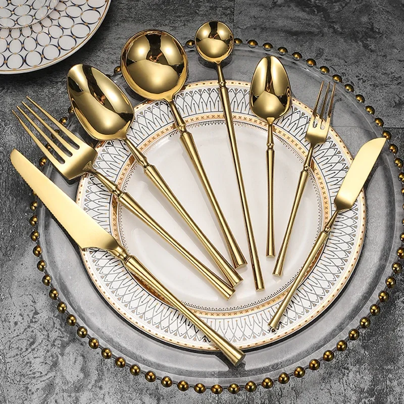 Bright Gold 18/10 Stainless Steel Luxury Cutlery Dinnerware Tableware Set