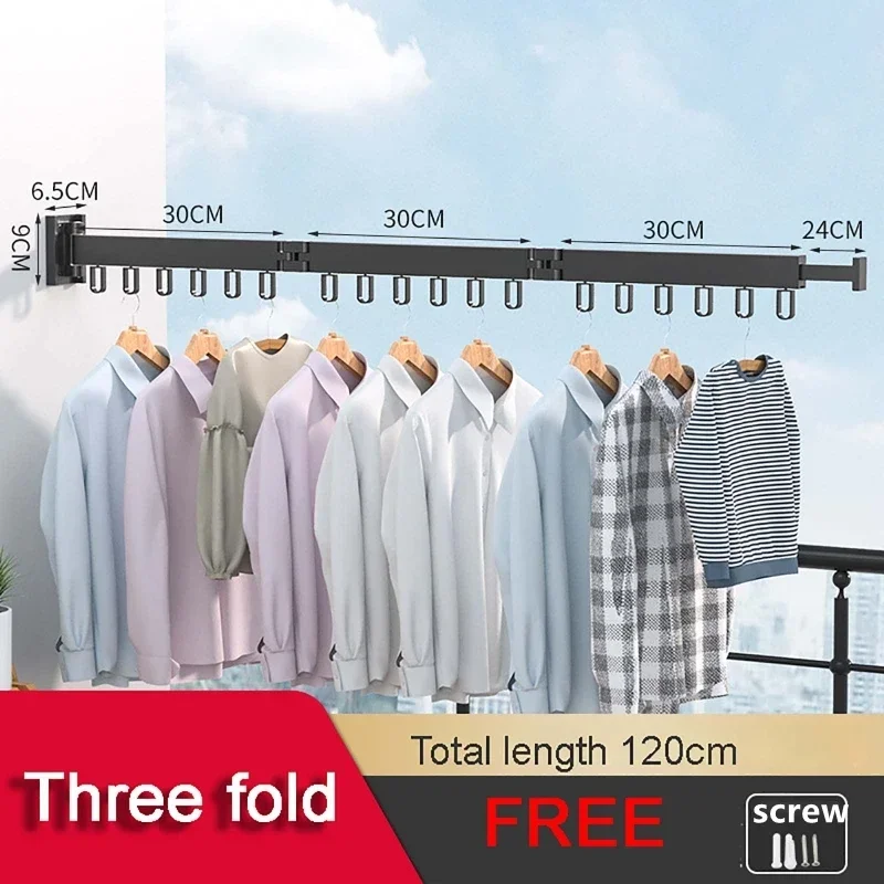 Folding Clothes Hanger Wall Mount Retractable Cloth Drying Rack Space Saving Aluminum Home Laundry Clothesline for Indoor Outdoo