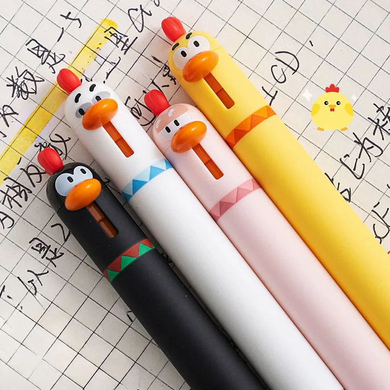 14pcs/set Cute Parrot and Chick Press Gel Pen Black Ink  Anti-slip Rubber Pen Barrel, Funny, Stress-relieving 0.5mm Pen