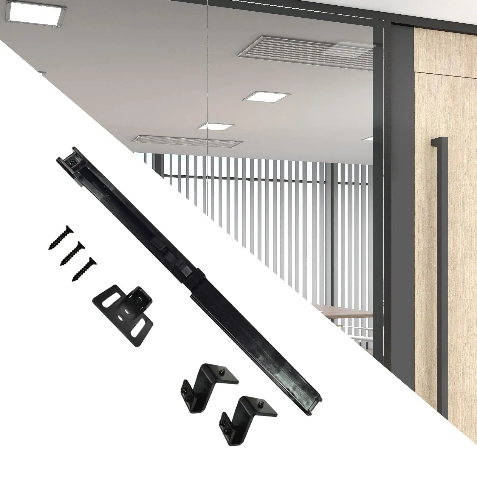 Barn Door Soft Close Mechanism Buffer Damper for Flat Track with Hooks 1 Way Use Hole Free Sliding Barn Door Hardware punch free door closer