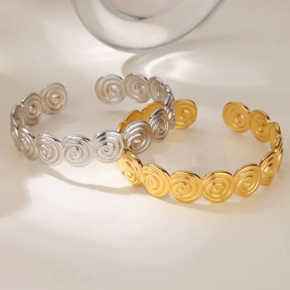 Threaded Bangle For Women Geometric Opening Stainless Steel Bracelet