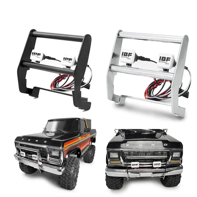 Edelstahl Anti Kollision Front Stoßstange Mit IPF Wort LED Scheinwerfer Für Traxxas TRX-4 Ford Bronco 1/10 RC Crawler Teile W23