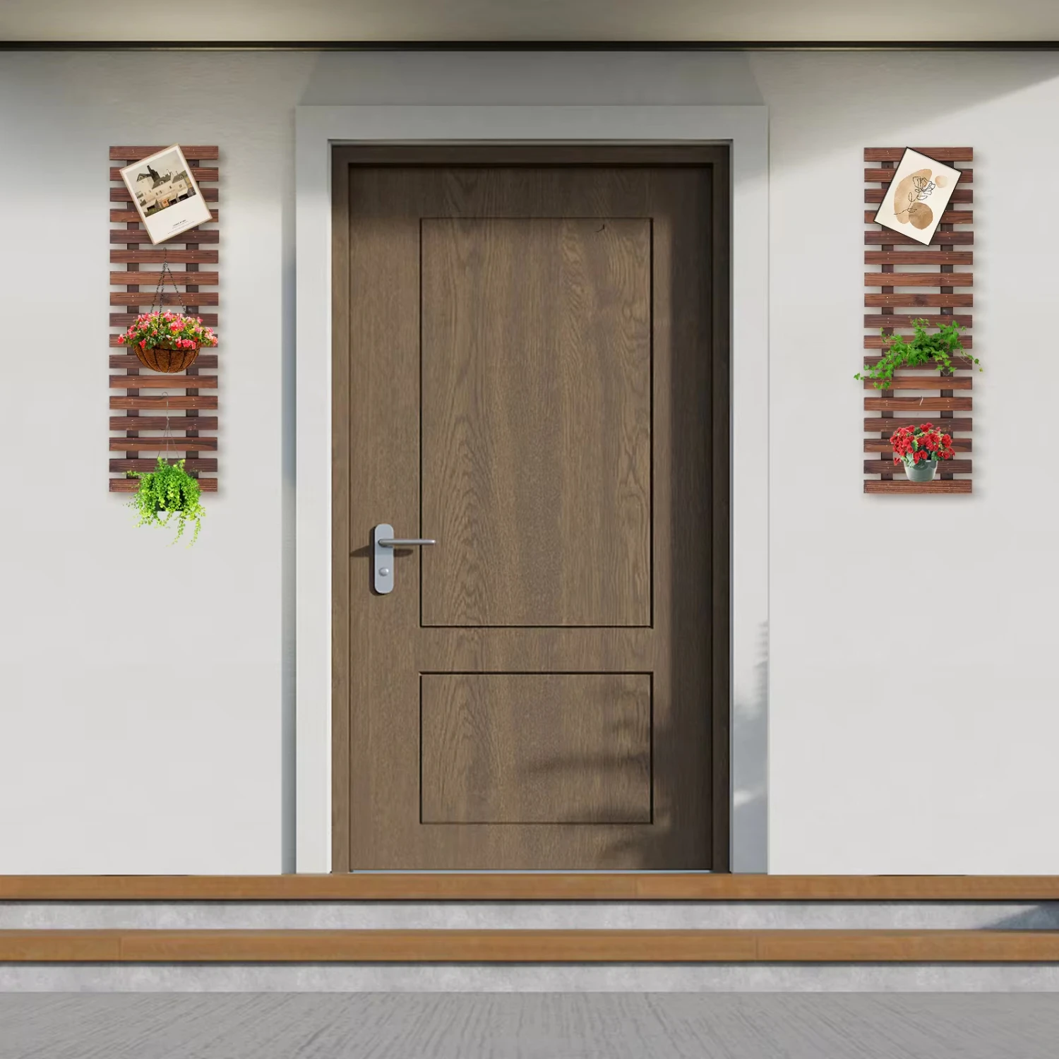 2 PCS Wall Planter Wooden Hanging Planter Rack Wooden Plant Wall Rack Thickened Crossbar Balconies Living rooms Cafes Gardens 3