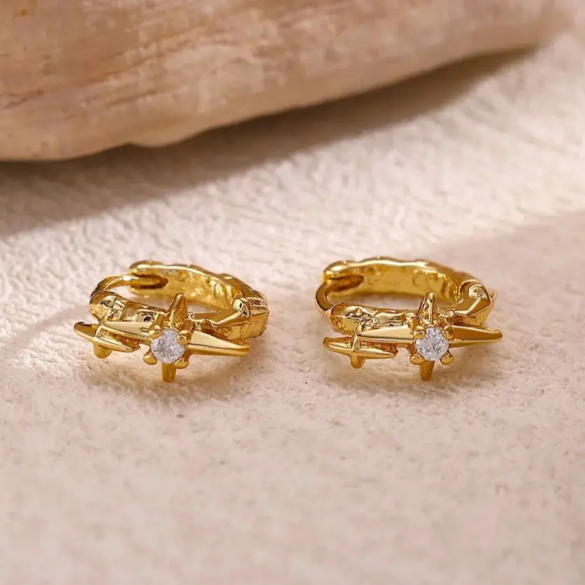 Zircon Tiny Star Earrings for Women, Gold Color Stainless Steel