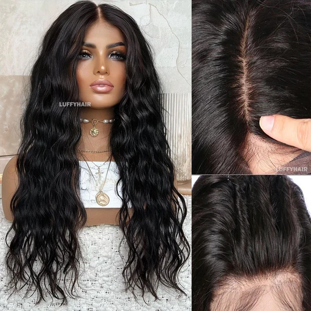 Perruques Full Lace Wig ondulées noires de jais pour femmes, cheveux naturels, transparent, #1, densité 180% 1