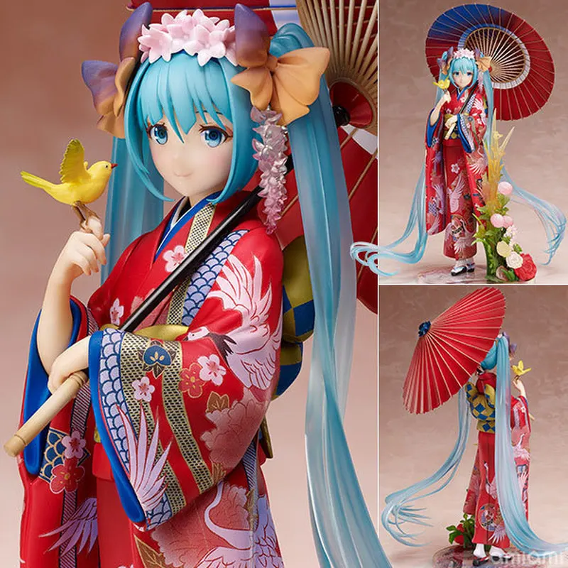 

2023 new 24cm Anime Hatsune Miku Miku Color Dress Yukata Kimono Hatsune Peripheral Hand-done Model Christmas Gift