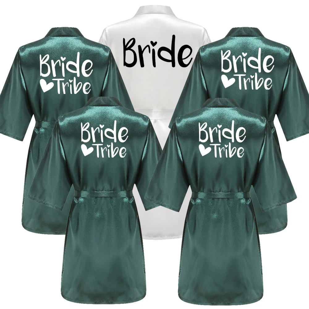 

Wedding Party Team Bride Robe Kimono Satin Pajamas Bridesmaid Bathrobe M027
