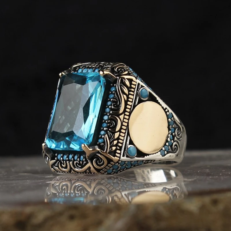 Topaz Traditional Handmade Turkish 925 Sterling Silver Signet Rings Jewelry Gift From Turkey for Women Men