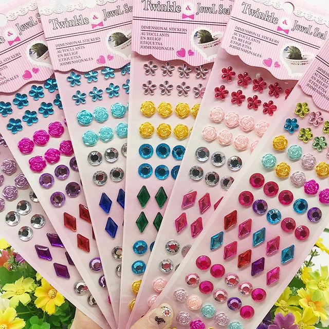 60/180/300Pcs Sticker Earrings 3D Gems Stickers Glitter Sparkle Crystal  Stickers Self-Adhesive Stick on Earrings For Girls Kids