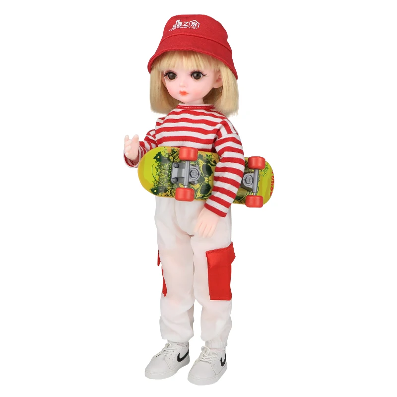 Skateboard Doll 30CM For Girl Full Set 26 Moveable Body Doll With Clothes Wig Shoes Style Dress Up Baby DIY Dolls 1/6 Toys
