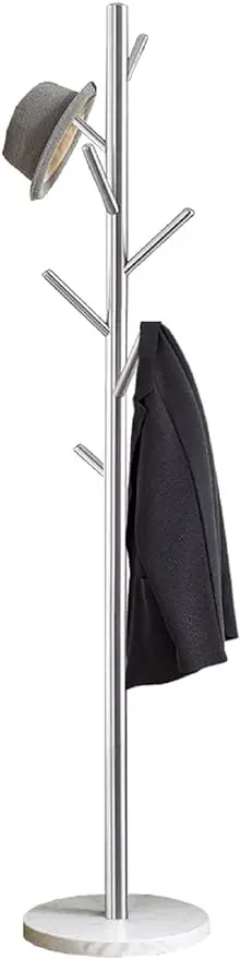 

Jolitac Metal Coat Rack Stand Satin Steel Finish Stable Marble Base, High-Grade with Hooks Metal Tree Hat & Coat Hanger Floor