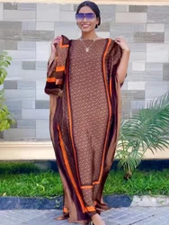 2023 New Style Fashion Oversize African Women Clothing Dubai Dashiki Abaya Free Size Print Design With Scarf Loose Long Dress