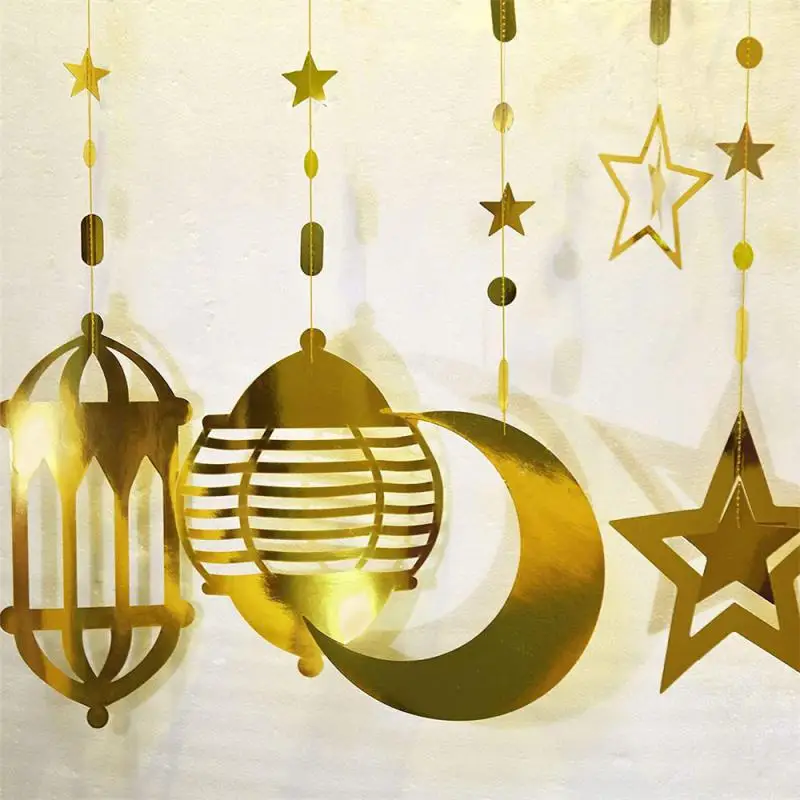 

Eid Mubarak Gold Banner Decoration Moon Star Light Garland Ramadan Kareem Decoration 2023 for Home Islam Muslim Party Decor