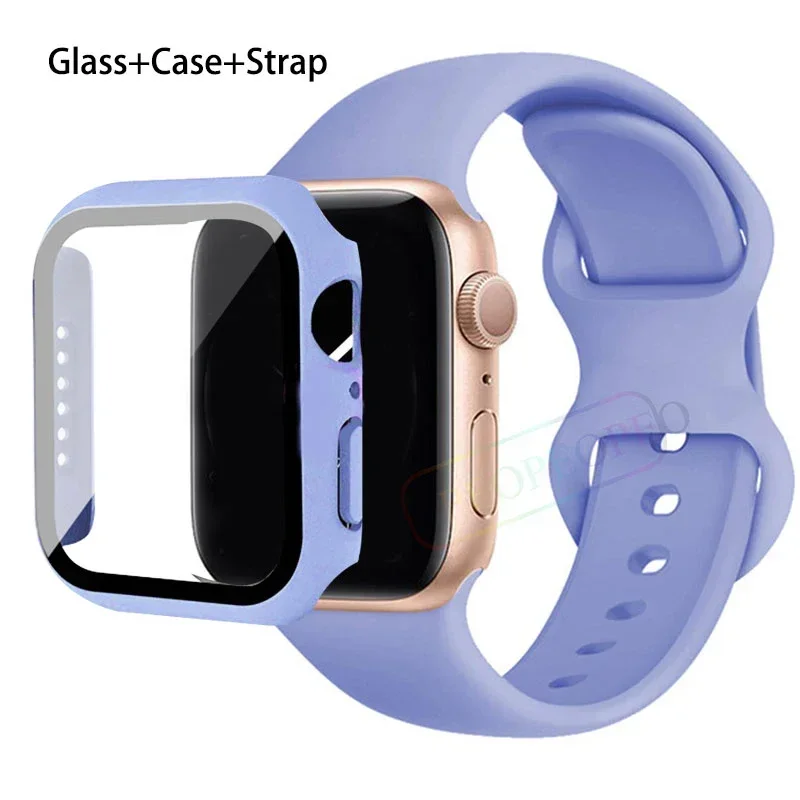 Premium Silicone Apple Watch Band with Glass Case and Strap - Compatible with All Series
