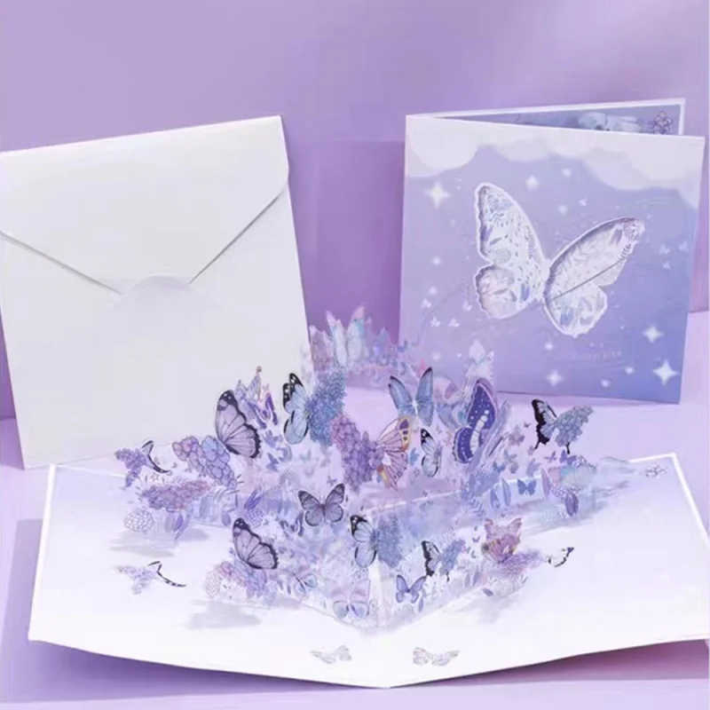 Purple Butterfly Birthday Pop Up PVC 3D Greeting Card Gift for Weddings Graduations XAMS,greeting cards