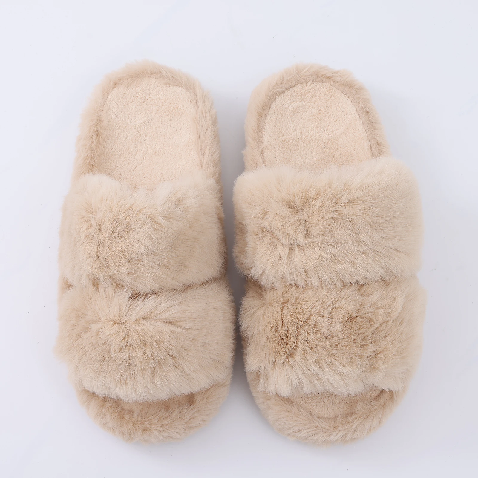 Women Winter Fuzzy Plush Open Toe Slippers