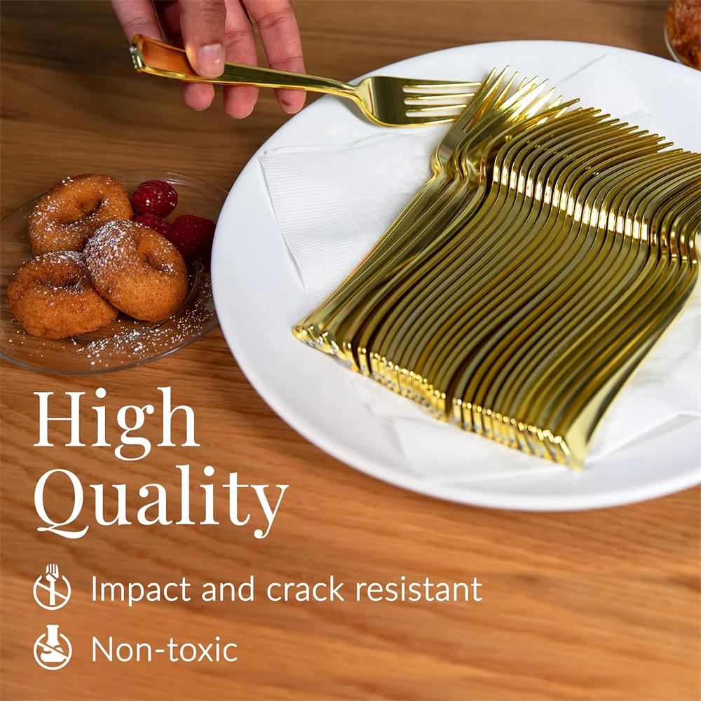 30 PCS Gold Plastic Forks-7.4 Inch Gold Forks Disposable-Plastic Silverware for Dessert Cakes Heavy Duty Cutl party disposable tableware