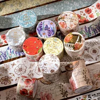 TIANZI 30mm/50mm*2m Vintage Plant Masking Washi Tape Flowers Sticker Aesthetics Diy Scrapbooking Sticker School Supplies 1