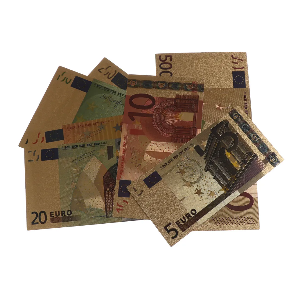 Euro Banknote Crafts 7pcs Euro Banknote Gold Foil Paper Money Crafts Collection Note Currency