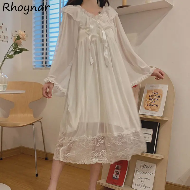 

Ночные рубашки, Женская мешковатая одежда для сна, летняя Милая Кружевная комбинированная повязка с оборками, чистый костюм принцессы с V-образным вырезом, Женская нежная модная одежда в стиле K-POP