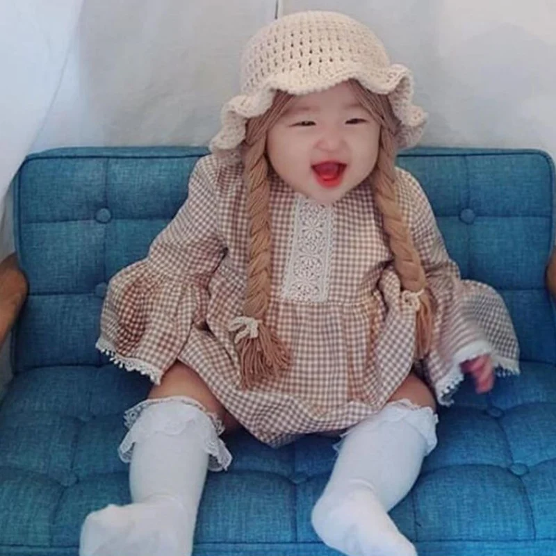 Baby Princess Hat Children's Knitted Hat Sweet and Cute Wig Big Braid Hat 4