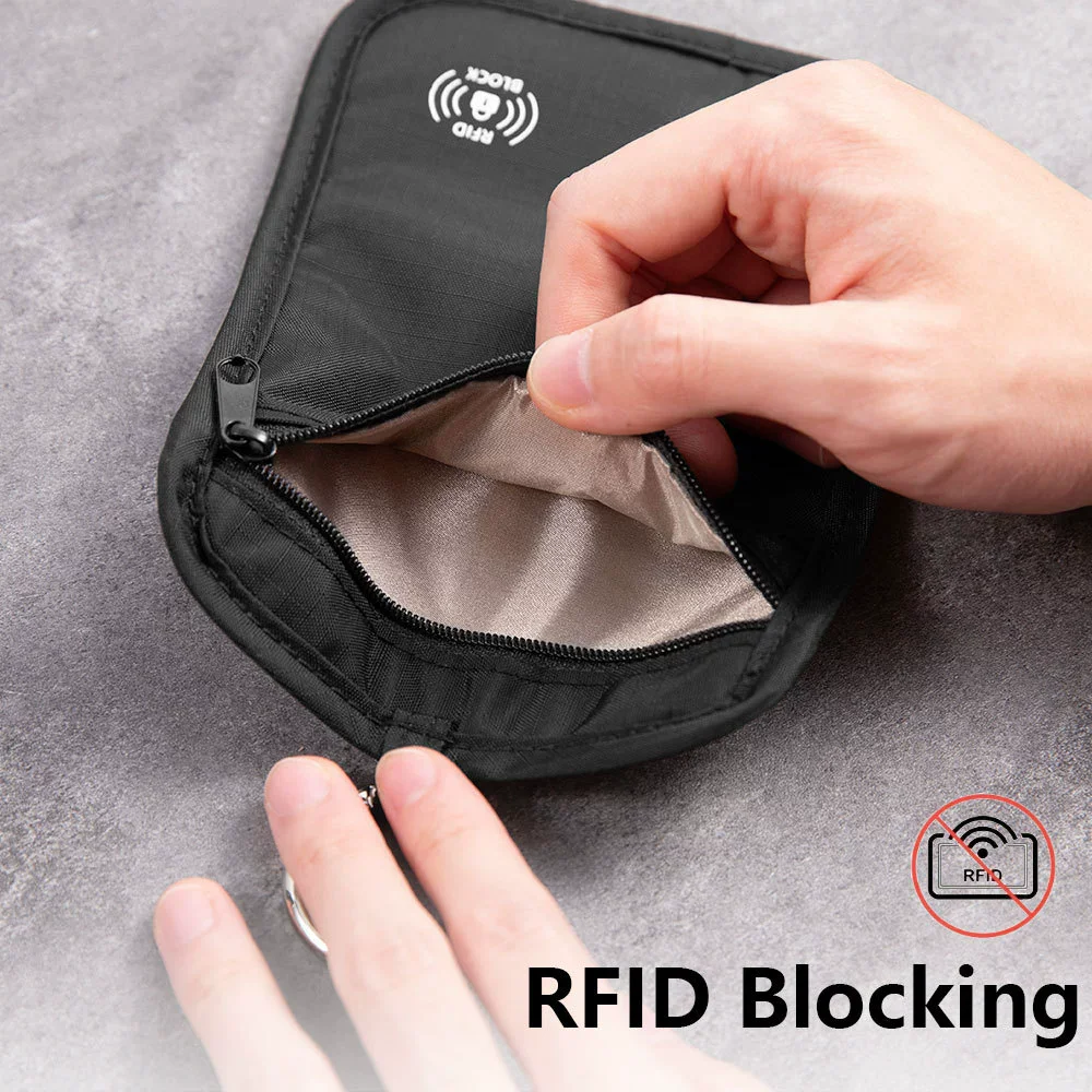 Portafoglio da Viaggio con Blocco RFID, Gancio di Sicurezza, Cerniera, Porta Carte, Portachiavi, Borsa Impermeabile - immagine 4