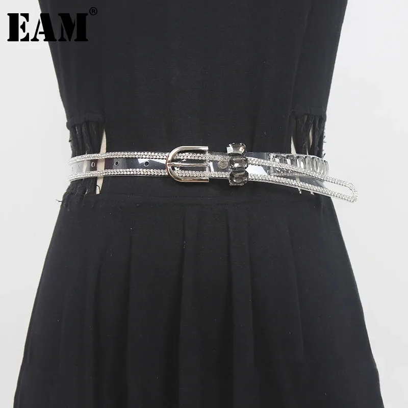 

[EAM] Transparent Color Rhinestones Shining Long PVC Belt Personality Women New Fashion All-match Spring Autumn 2024 1DE9498