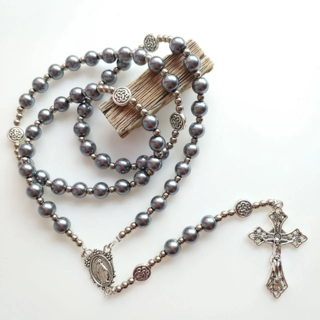 Handmade Glass Bead Rosary Catholic Necklace for Women Girls