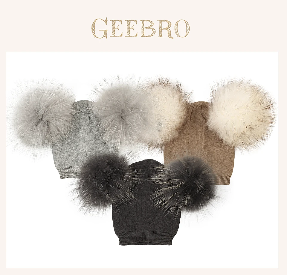 Baby Mädchen Jungen Winter Kinder Wolle Hüte Mit Doppel Echtpelz Pompon Kinder Kappe Dicke Warme Gestrickte Mützen Outdoor Winddicht hüte – Detail 1