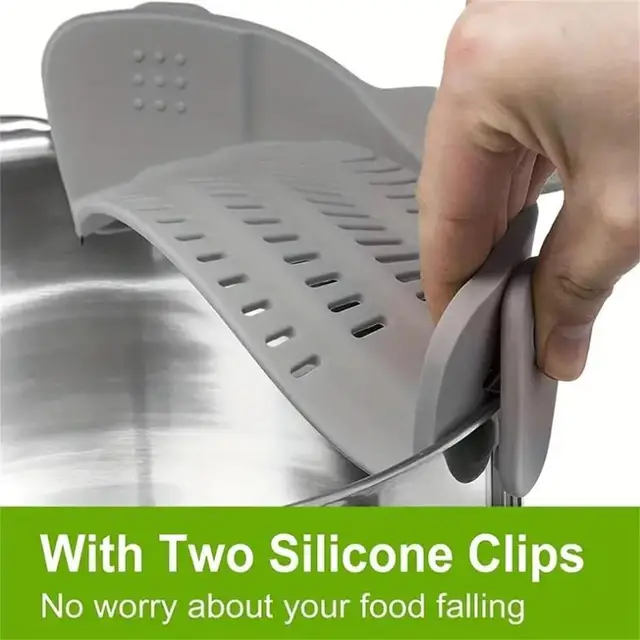 1pc Adjustable Silicone Clip-On Strainer for Pots, Pans, and Bowls - Handheld Drainer for Noodles, Pasta 4
