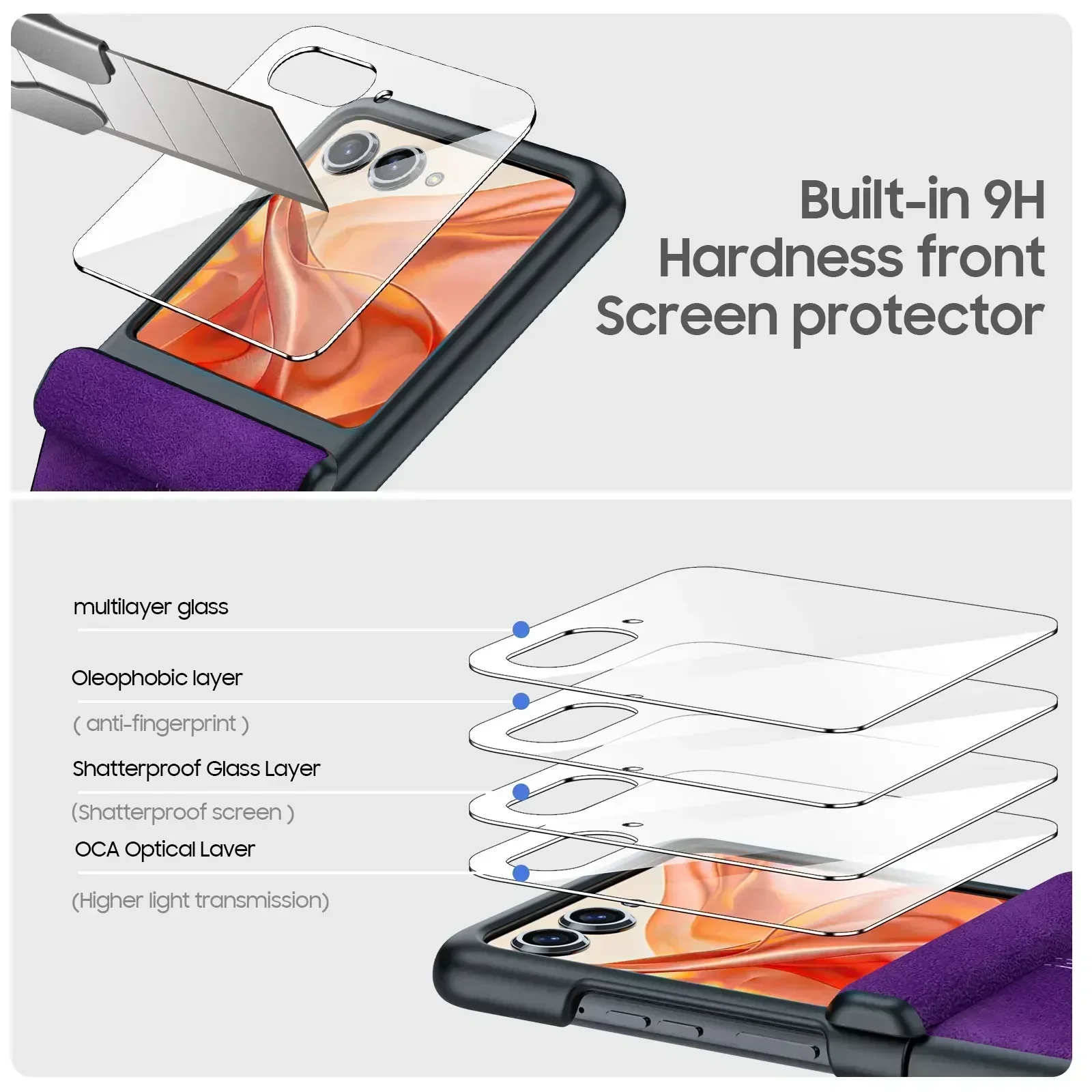 Luxury Purple Leather Magnetic Hinge Cover with 9H Screen Protector and Wireless Charging Compatibility