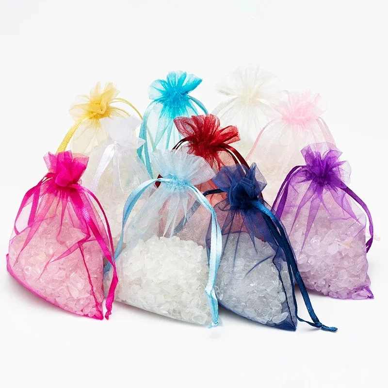 25/50pcs Sheer Organza Jewelry Pouch Drawstring Candy Bags Gift Pouches Wedding 