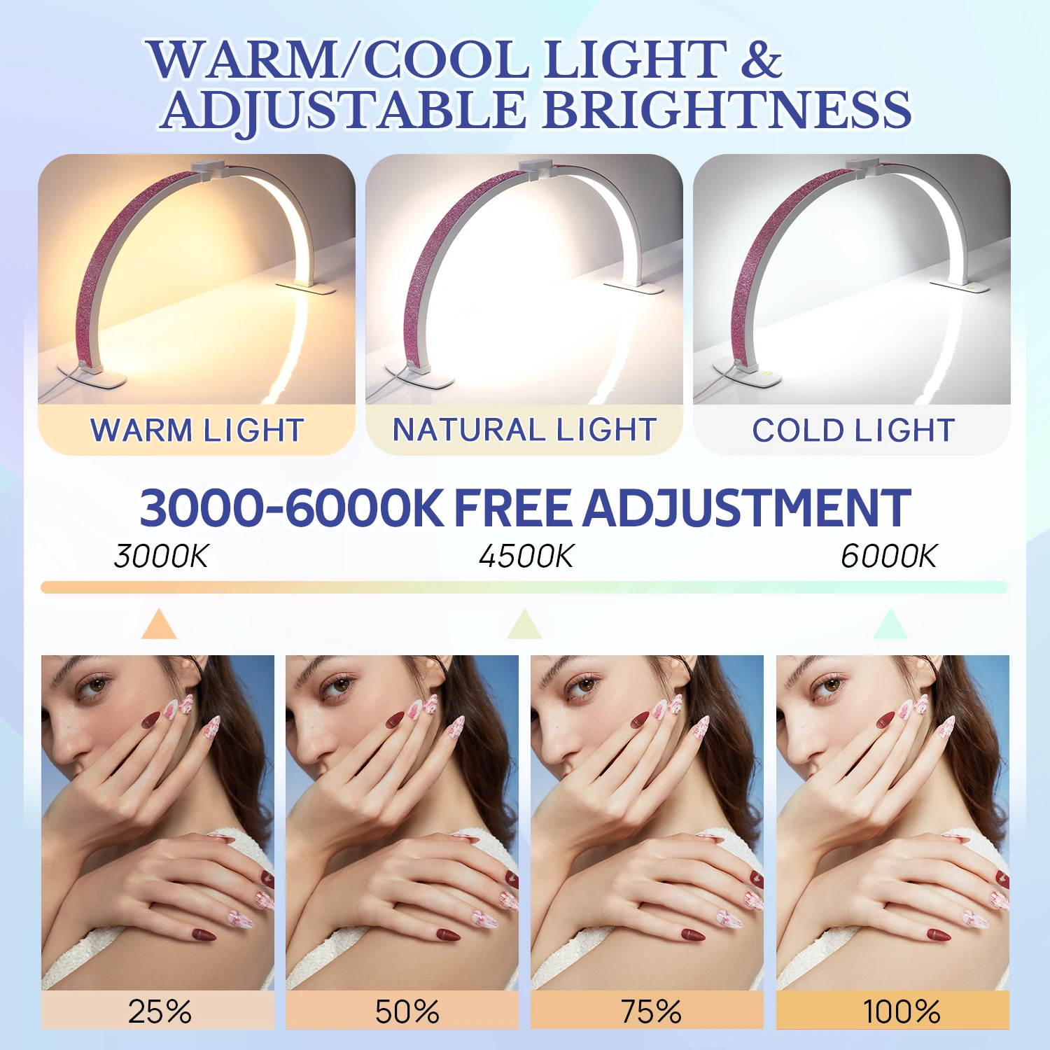 3000-6500K Nail Table Lamp With Diamond Manicure Desk Lamp With Remote LED Half Moon Light For Nails Art Tattoo Salon Eyelash 3