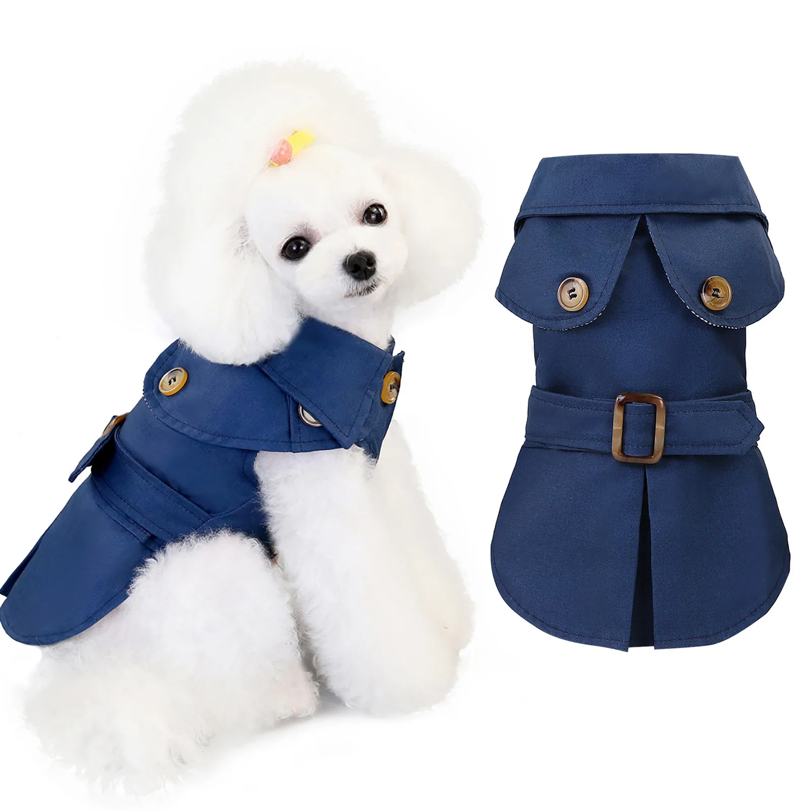 Autumn Dog Trench Coat European And American Style Dog Clothes Accessories Solid Color Belted Chic Pet Clothes одежда для собак