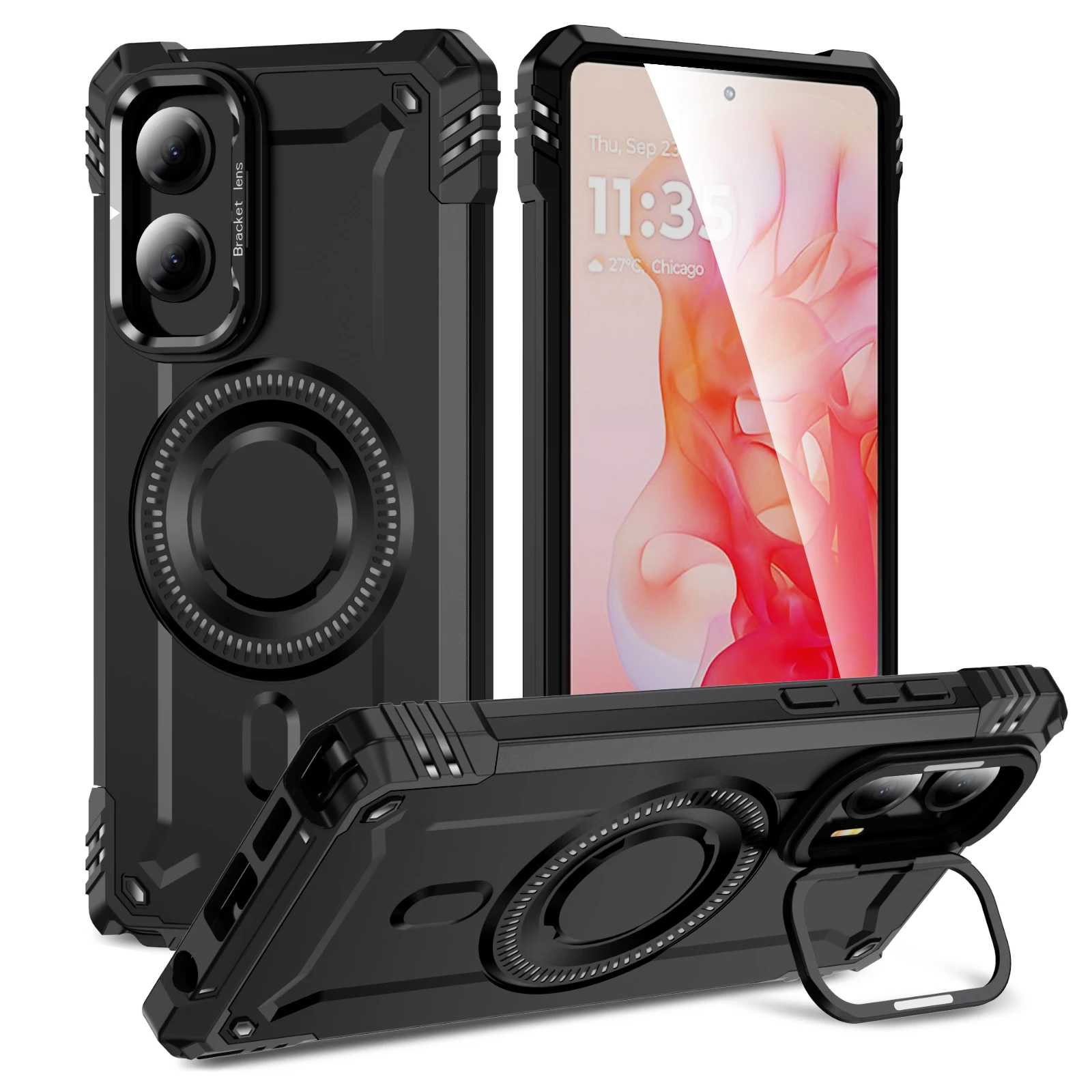 Magnetic Armor Shockproof Case with Magsafe and Metal Lens Stand Cover
