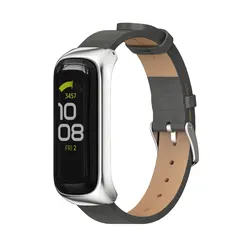 Leather Sport Strap Replacement Band - Galaxy Fit 2 (Leather Gray Silver)