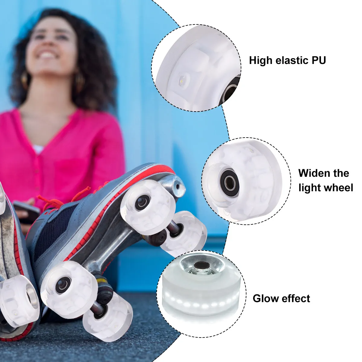 2Pcs 빛나는 롤러 스케이트 바퀴 PU 라이트 업 휠 거친 표면에 적합한 추가 그립감 있는 휠 스케이트 휠 액세서리