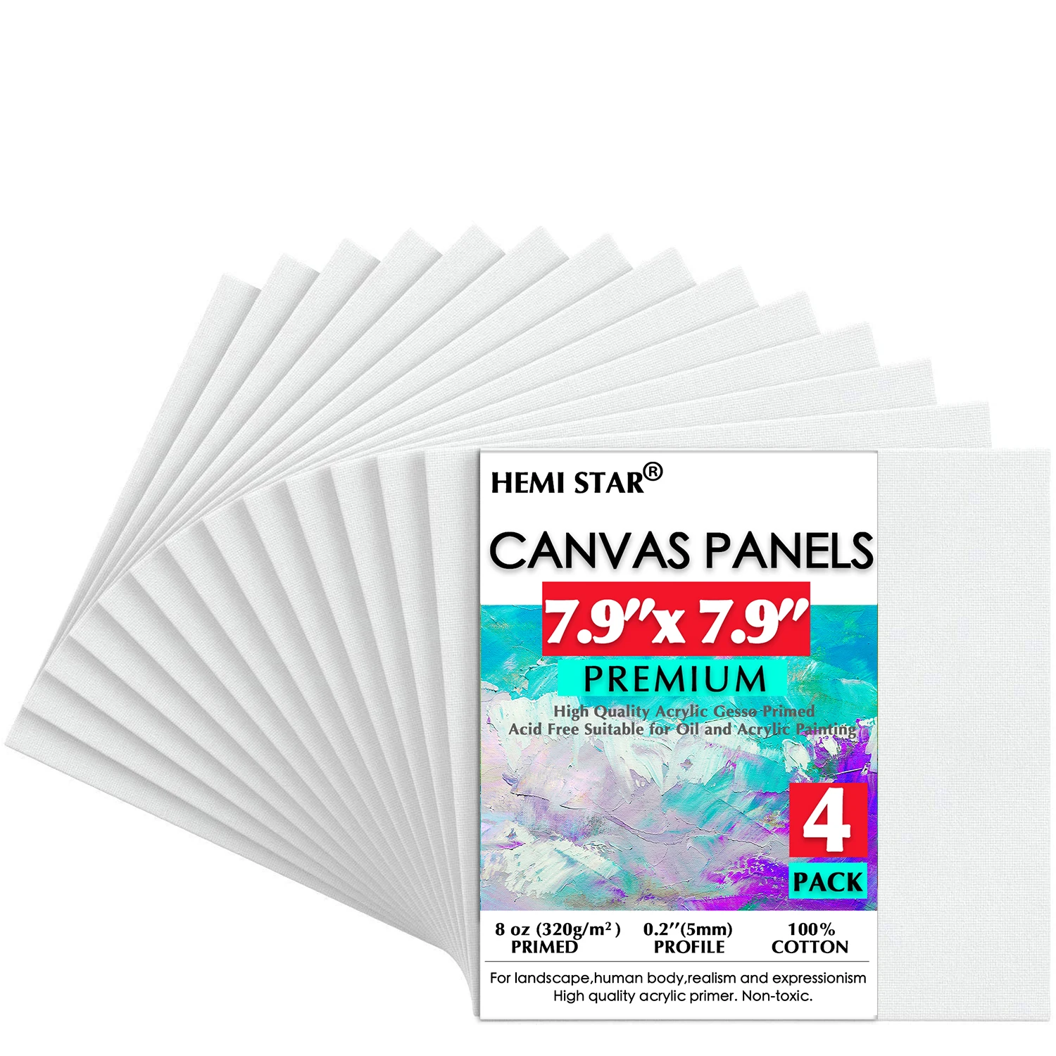 

4 pcs Painting Canvas Panels 100% Cotton Artist Canvas Boards for Painting,20x20cm-7.9x7.9in Primed, Acid Free Art Canvas