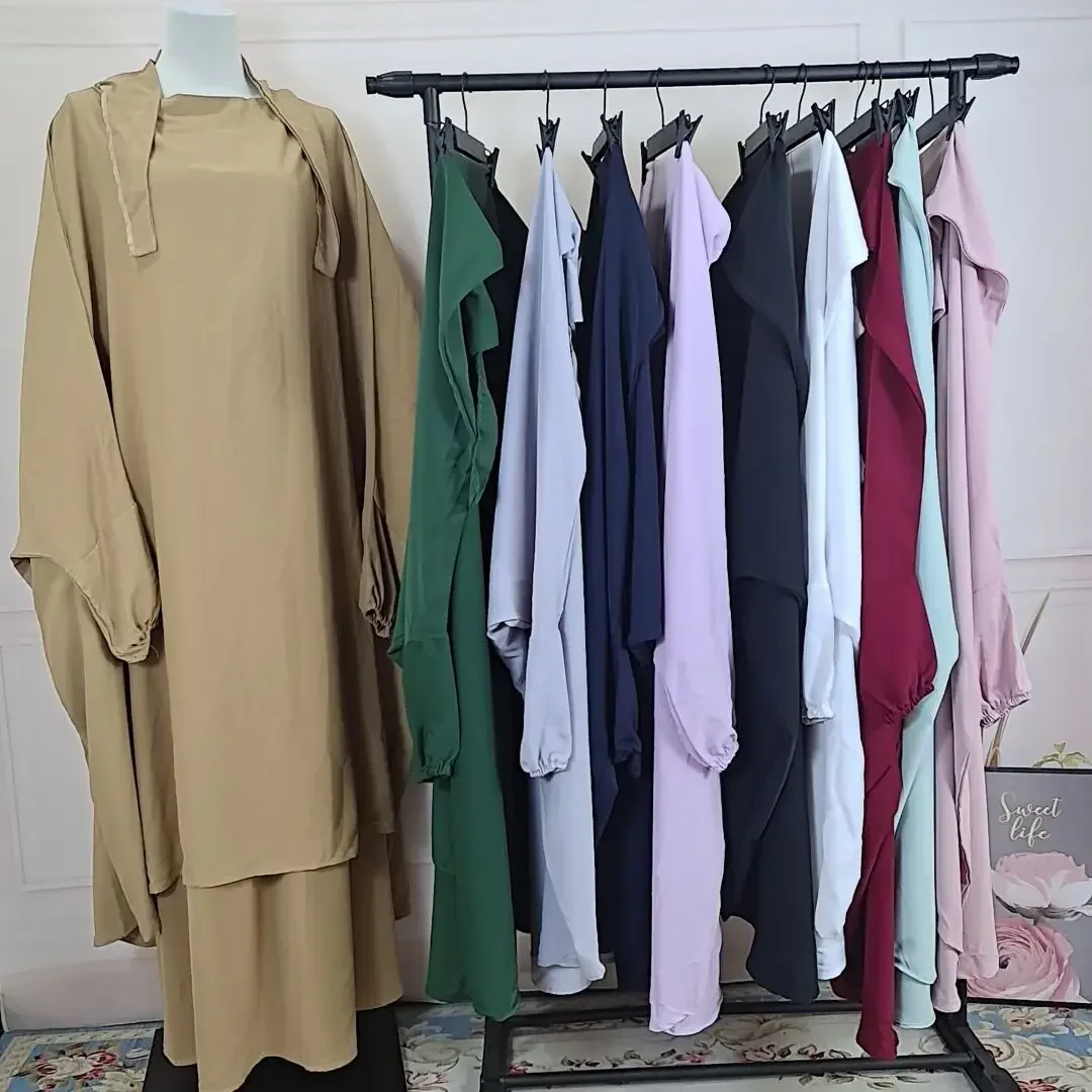 Jilbabs for Women 2 Piece Set Muslim Prayer Clothes Hijab Dress Abaya Long Khimar with Skirt Ramadan Abayas Dubai Islamic Outfit