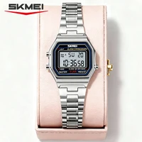SKMEI 1415 Luxury Clock Sports Watch for Women Retro Digital Stainless Steel Electron Waterproof Wristwatches 1123 Relojes Mujer