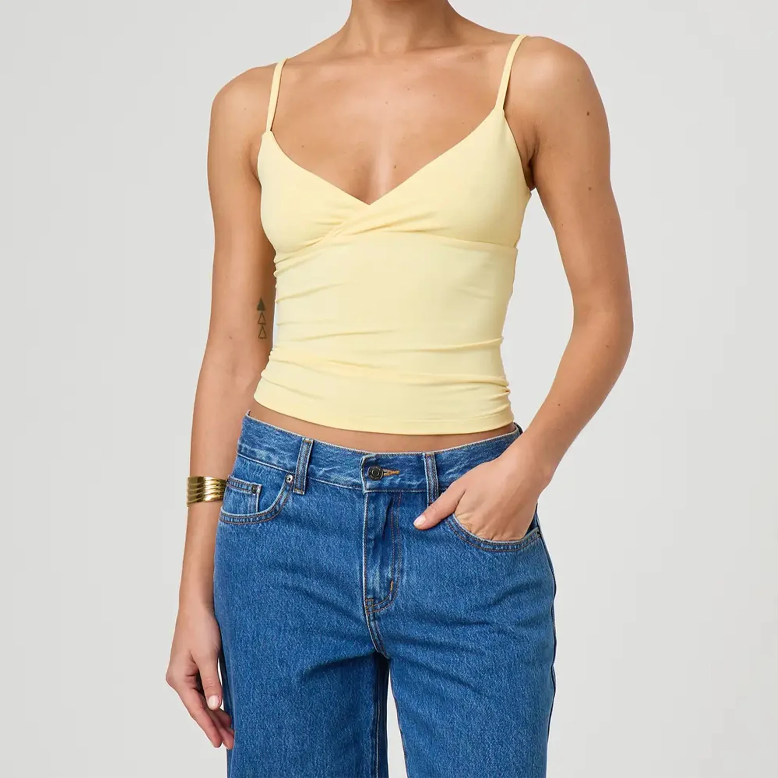 Y2k Clothes Women's Summer Cropped Cami Tops Sleeveless Open Back V Neck Solid Color Slim Fit Tank Tops 4