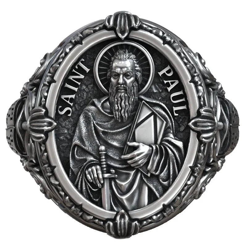 14g Saint Paul Apostle Sword and Bible Symbol Christian Signet Rings Customized 925 Solid Sterling Silver Rings Many Sizes sz6-1 11g 3d the keys of heaven saint peter symbol christian rings customized 925 solid sterling silver rings many sizes sz6 13