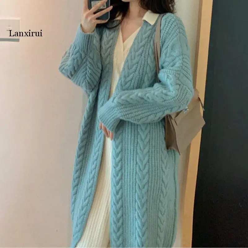 

Vintage Twist Long Knitted Cardigan Women Oversize Winter Fashion Causal Sweater Female Solid Lazy Korean Clothes