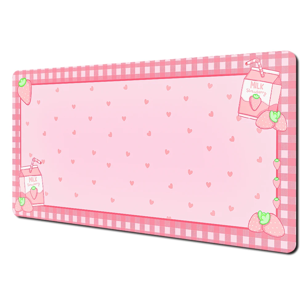 Cute Pink Kawaii Non-Slip Gaming Desk Mat with Durable Stitched Edges for Office and Gaming Use