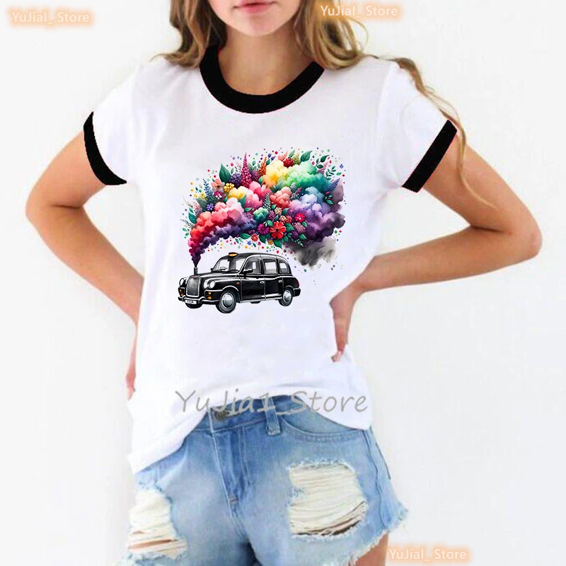 2024 heißer Verkauf Auto Blumen gedruckt T-Shirt Mädchen Sommer Mode T-Shirt Frauen weiß lässig T-Shirt Femme Harajuku Shirt – Detail 10